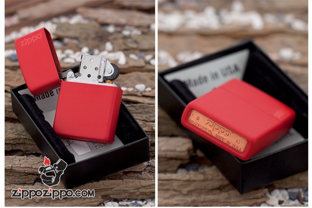 Bật Lửa Zippo Sơn Màu Đỏ - Logo Zippo SKU 233ZL – Zippo Red Matte With Logo