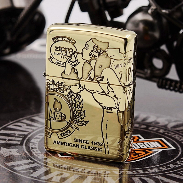 Zippo Chính Hãng Genuine đồng nguyên chất xung quanh cô gái chạm khắc cổ điển (Amor)