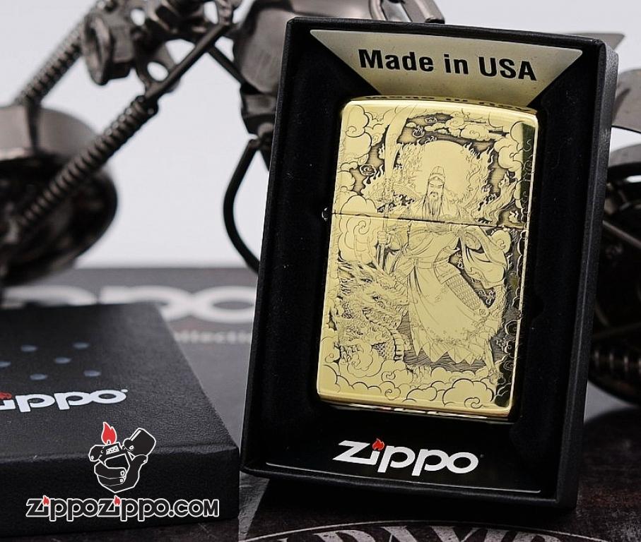 Bật Lửa Zippo đồng Khắc Hình Quan Vũ Armor