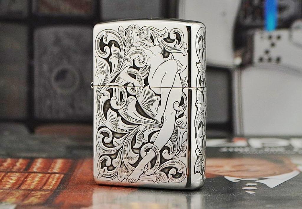 Bật lửa Zippo Bạc nguyên khối khắc hình cô gái