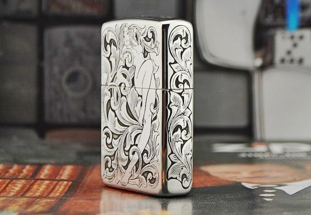 Bật lửa Zippo Bạc nguyên khối khắc hình cô gái