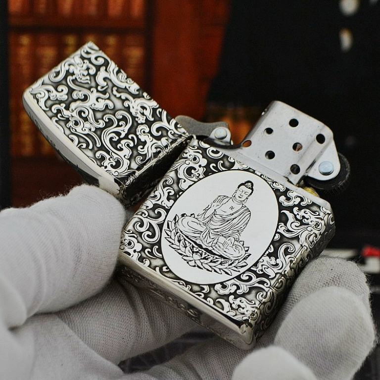 Bật lửa Zippo Bạc nguyên khối khắc Phật Như Lai