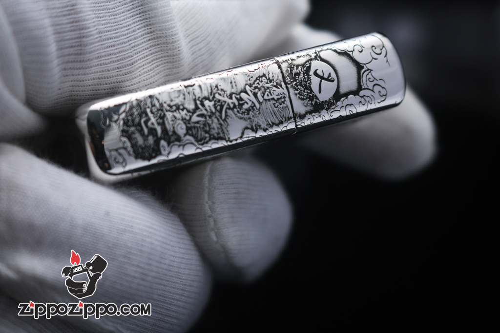 Bật Lửa Zippo Bạc Khối Cao Cấp Khắc Hình Quan Vân Trường Bản Vỏ Mỏng