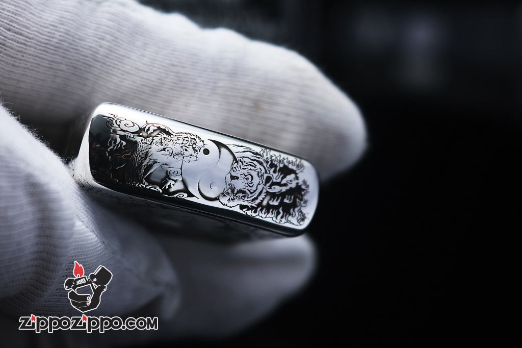 Bật Lửa Zippo Bạc Khối Cao Cấp Khắc Hình Quan Vân Trường Bản Vỏ Mỏng