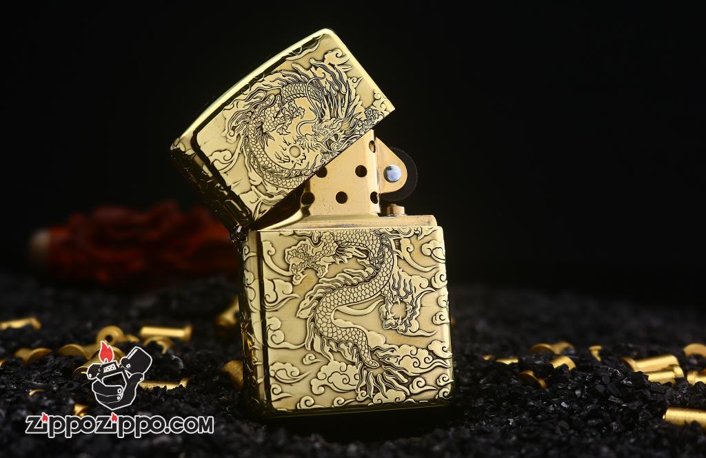 Bật lửa Zippo đồng bản armor khắc siêu sâu hình rồng