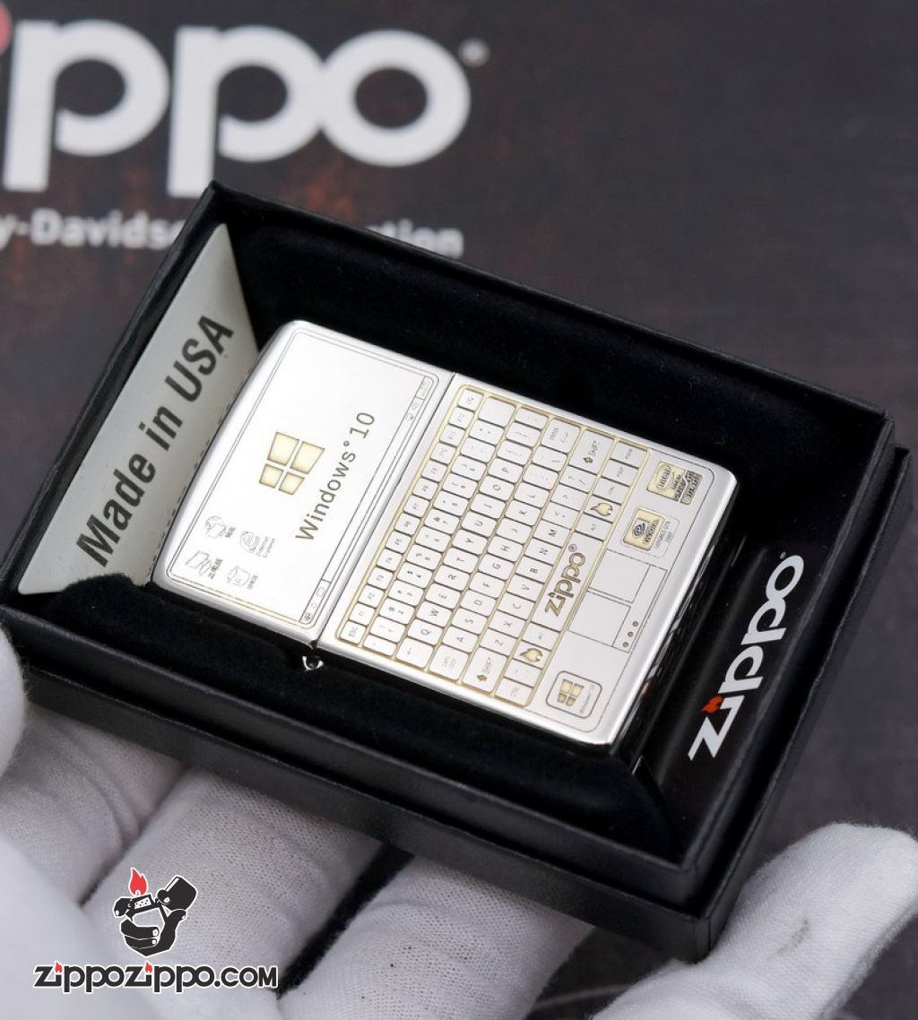 Bật lửa Zippo chính hãng bản chrome khắc WIN 10 và bán phím zippo