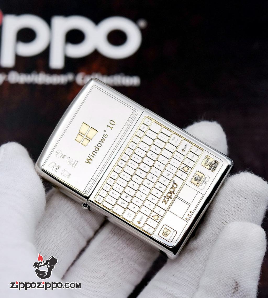 Bật lửa Zippo chính hãng bản chrome khắc WIN 10 và bán phím zippo