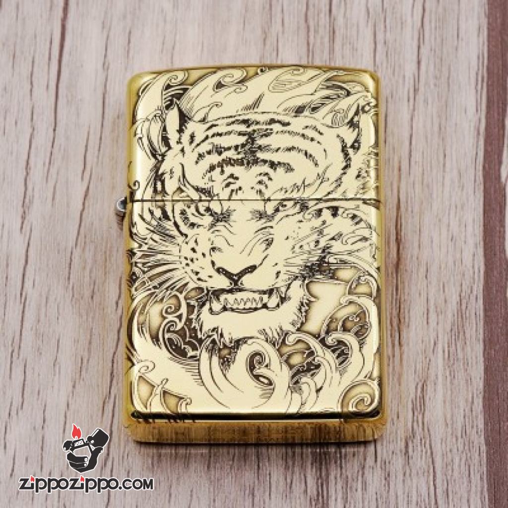Bật lửa Zippo đồng khối khắc Hổ và móng vuốt
