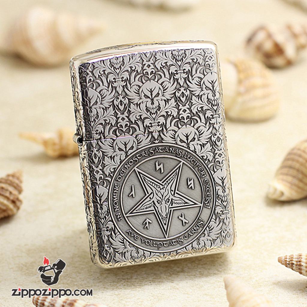 Bật Lửa Zippo Bạc Khối Cao Cấp Khắc Hình Lễ Quỷ Bản Vỏ Mỏng