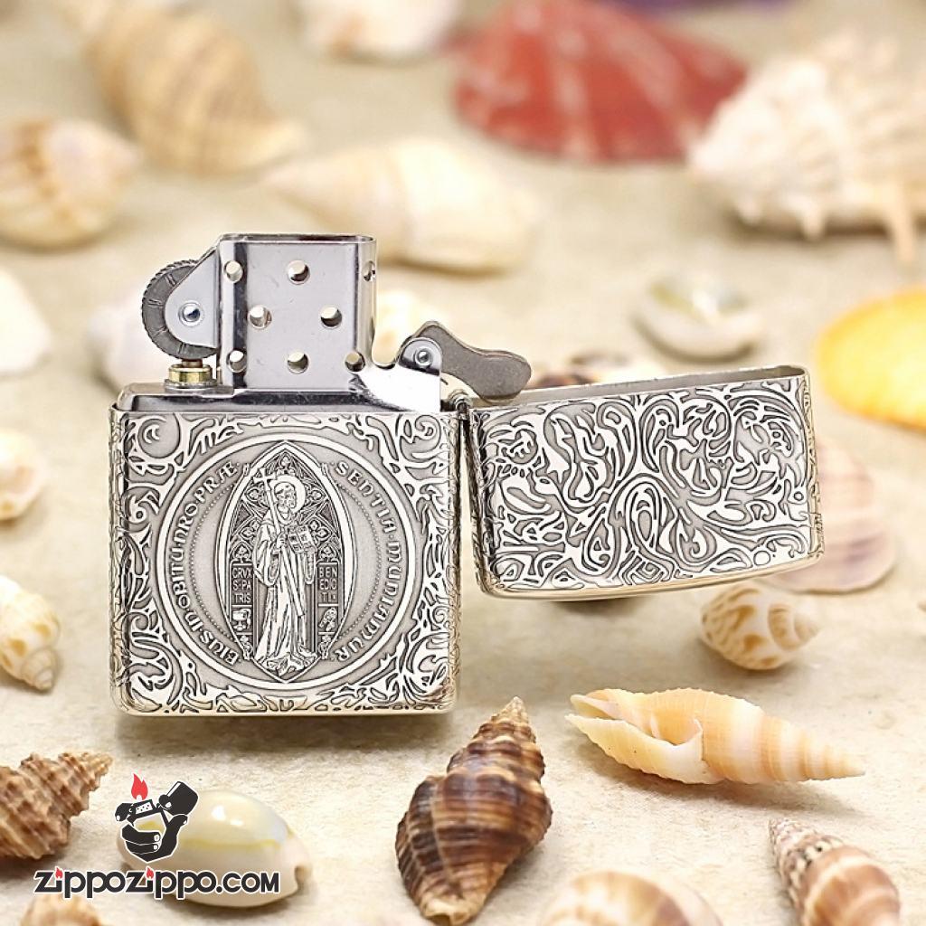 Bật Lửa Zippo Bạc nguyên khối Cao Cấp khắc hình  Nổi Constantine