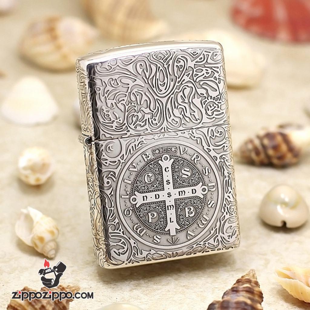 Bật Lửa Zippo Bạc nguyên khối Cao Cấp khắc hình  Nổi Constantine
