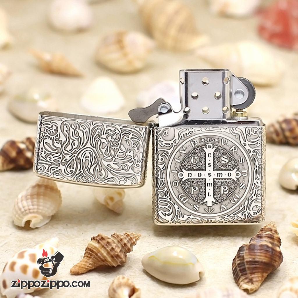 Bật Lửa Zippo Bạc nguyên khối Cao Cấp khắc hình  Nổi Constantine Phiên Bản Amor