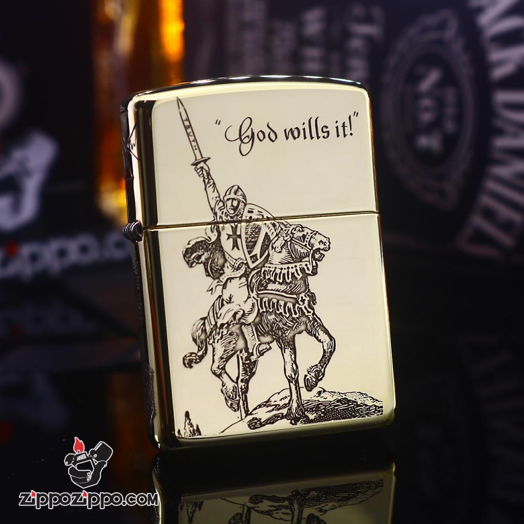Bật lửa Zippo chính hãng đồng bóng khắc Crusades Armor