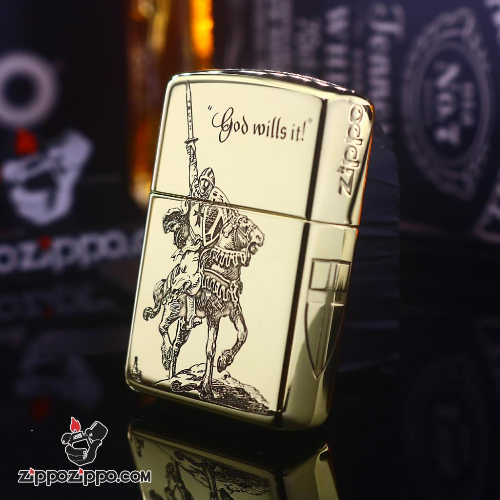 Bật lửa Zippo chính hãng đồng bóng khắc Crusades Armor