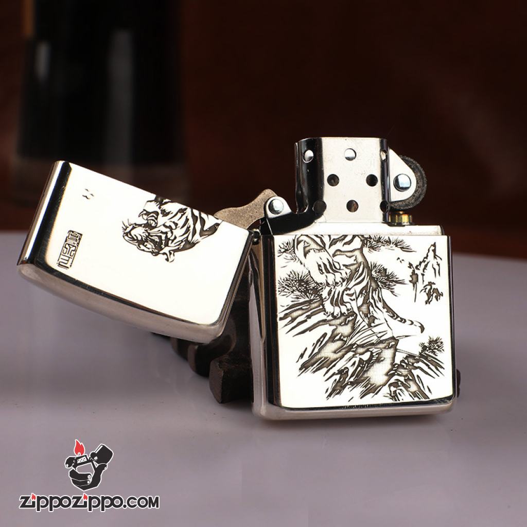 Bật Lửa Zippo Bạc Nguyên Khối Cao Cấp Khắc Chúa Sơn Lâm Vỏ Dầy Bản Armor