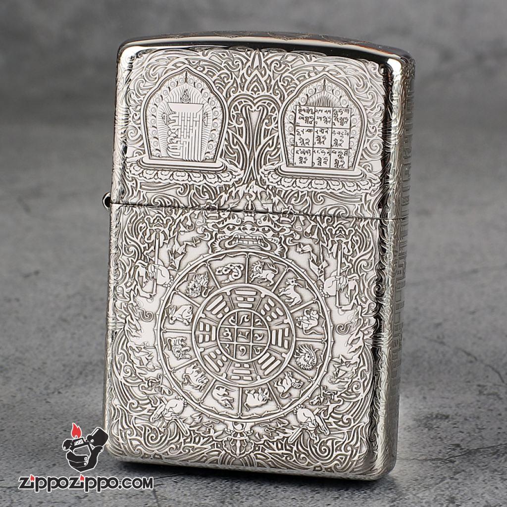 Bật Lửa Zippo Bạc Nguyên Khối Cao Cấp Khắc Kiếp Luân Hồi Vỏ Dầy Bản Armor