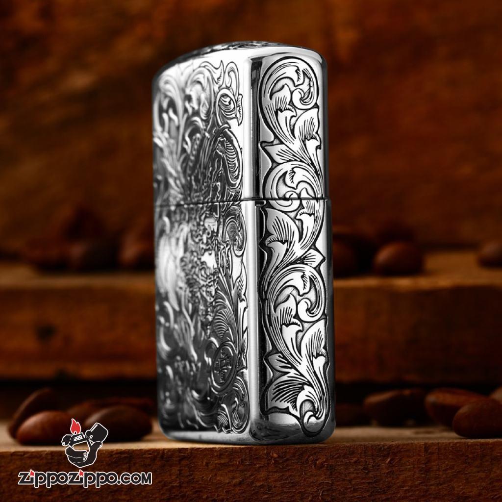 Bật Lửa Zippo Bạc Nguyên Khối Cao Cấp Khắc Tỳ Hưu Năm Mặt Tài Lộc Giới Hạn 99 Chiếc Bản Armor
