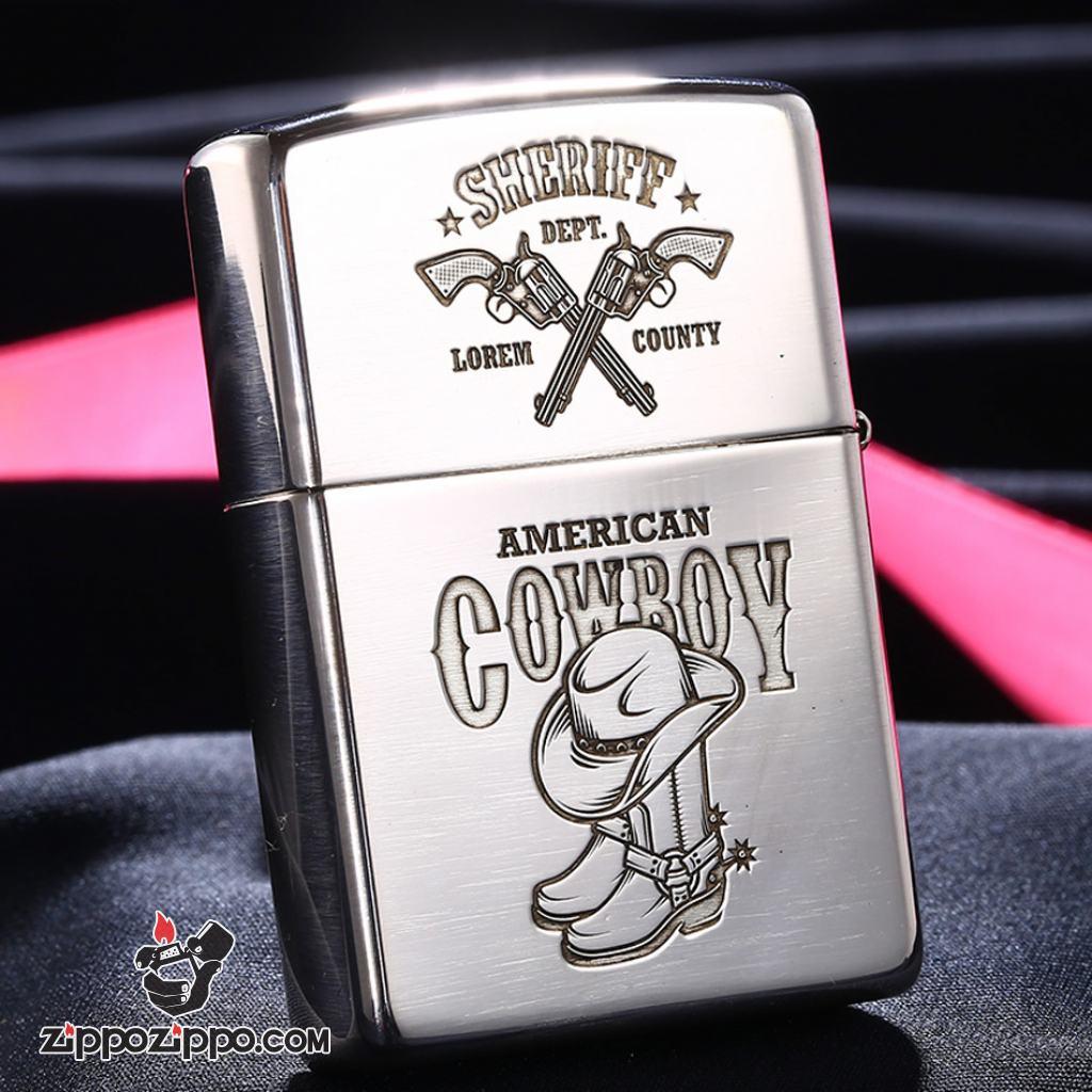 Bật Lửa Zippo Bạc Nguyên Khối Cao Cấp Khắc  Khắc Cô Gái Cao Bồi Gợi Cảm Vỏ Dầy Bản Armor