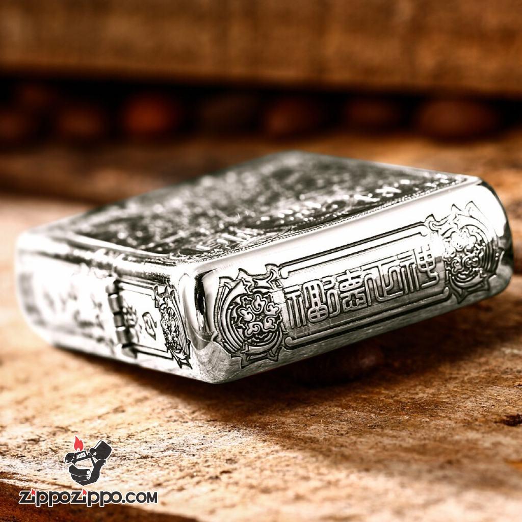 Bật lửa Zippo Bạc Nguyên Khối Cao Cấp Khắc Ông Thổ Địa Vỏ Dầy Bản Armor