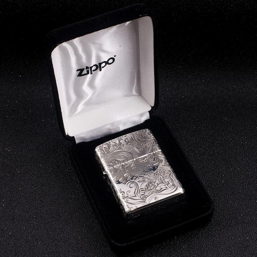 Bật Lửa Zippo Bạc Nguyên Khối Cao Cấp Khắc Hoa Văn Tình Yêu Hoa Elf Vỏ  Dầy Bản Armor