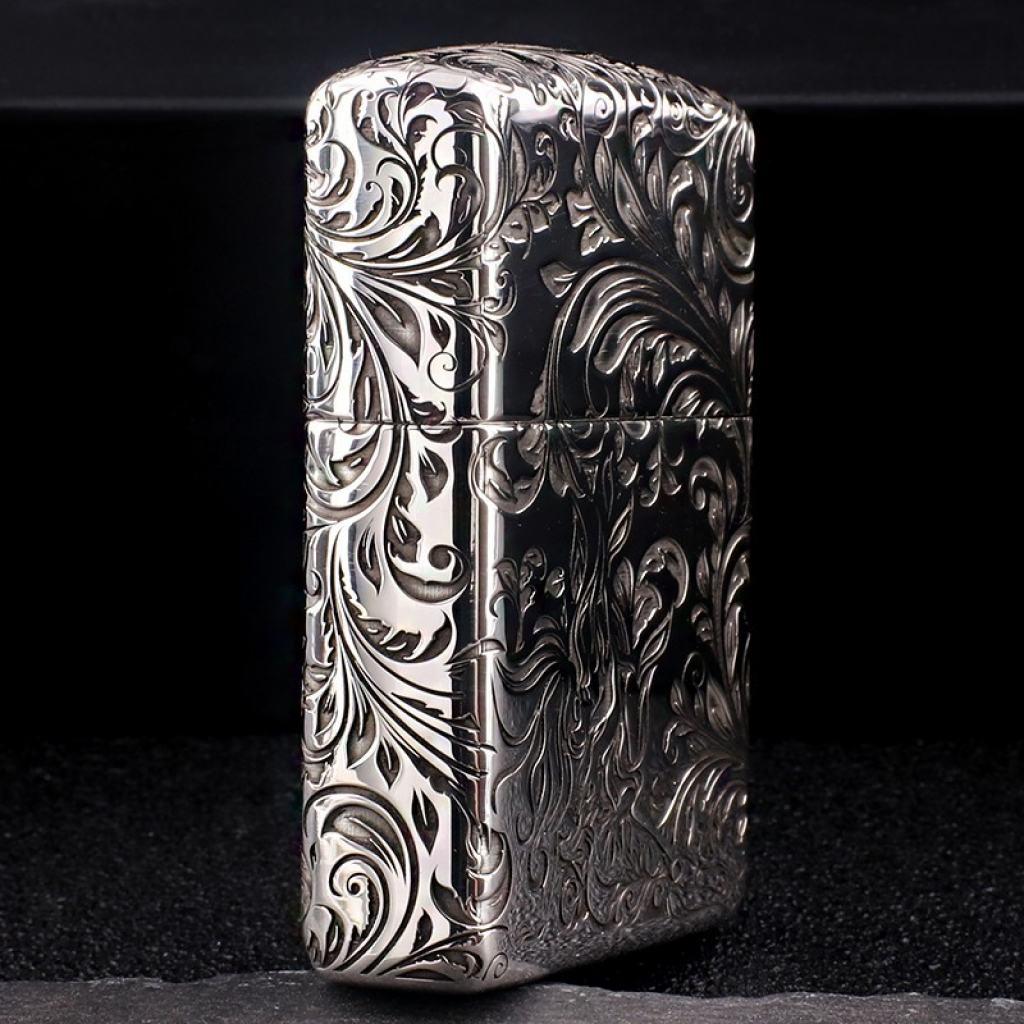 Bật Lửa Zippo Bạc Nguyên Khối Cao Cấp Khắc Hoa Văn Tình Yêu Hoa Elf Vỏ  Dầy Bản Armor