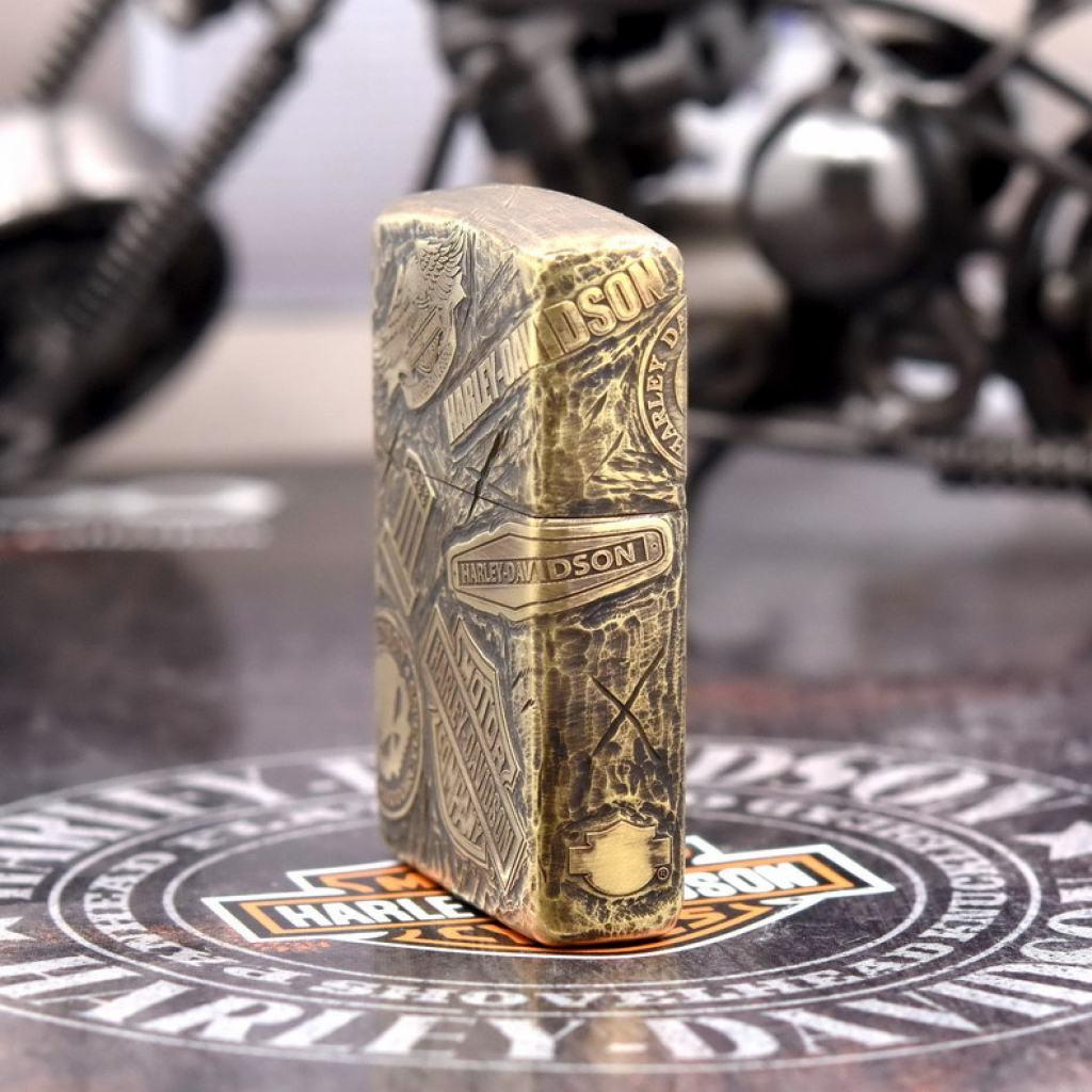 Bật Lửa Zippo Đồng Nguyên Khối Cao Cấp Khắc Harley Davidson