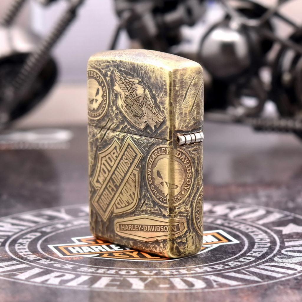 Bật Lửa Zippo Đồng Nguyên Khối Cao Cấp Khắc Harley Davidson