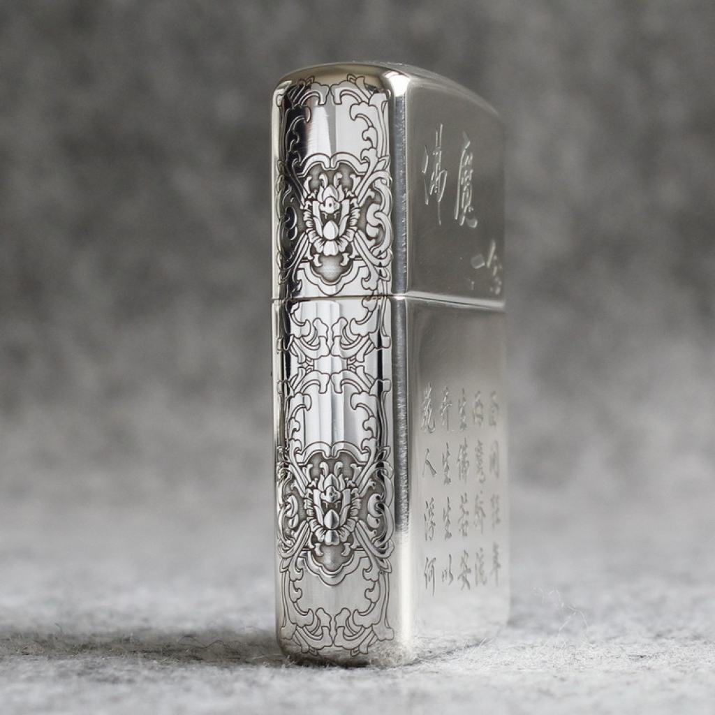 Bật lửa zippo bạc khối cao cấp khắc hình đức phật và ác quỷ bản armor