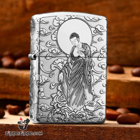 Bật lửa Zippo Bạc Nguyên Khối Cao Cấp Đức Phật Dược Sư Vỏ Dầy Bản Armor