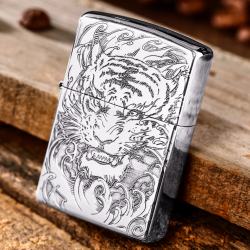 Bật Lửa Zippo Bạc Nguyên Khối Cao Cấp Hổ Và Móng Hổ Vỏ Dày Bản Armor - Mã SP: ZPC2873-A