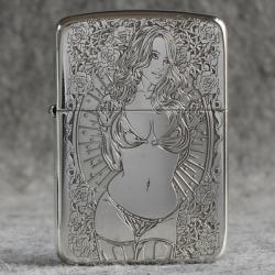 Bật Lửa Zippo Bạc Nguyên Khối Cao Cấp Khắc Cô Gái Sexy Và Đâu Lâu Phiên Bản 1941 - Mã SP: ZPC2803
