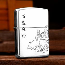 Bật lửa Zippo Bạc Nguyên Khối Cao Cấp Khắc Cô Gái Và Chú Sói Bản Vỏ Mỏng - Mã SP: ZPC2857