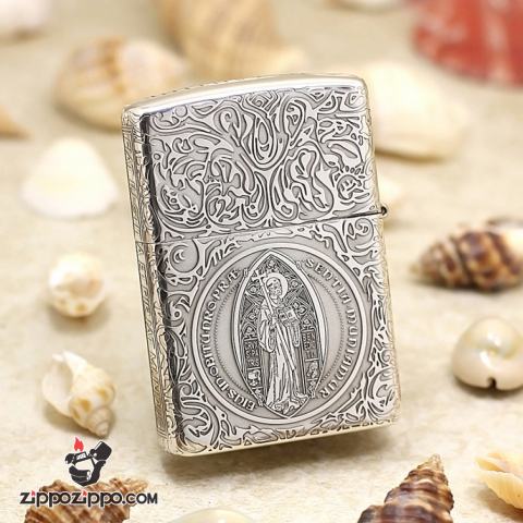 Bật Lửa Zippo Bạc nguyên khối Cao Cấp khắc hình  Nổi Constantine