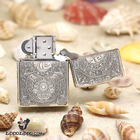 Bật lửa Zippo  Bạc nguyên khối cao cấp khắc hình Rồng Châu Á