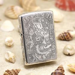 Bật lửa Zippo  Bạc nguyên khối cao cấp khắc hình Rồng Châu Á - Mã SP: ZPC2532