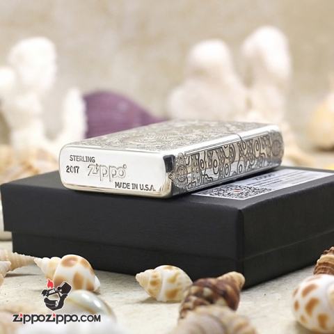 Bật lửa Zippo  Bạc nguyên khối cao cấp khắc hình Rồng Châu Á