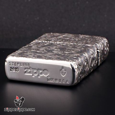 Bật Lửa Zippo Bạc Nguyên Khối Cao Cấp Khắc Hoa Văn  Arabesque Vỏ Dầy Bản Armor Giới Hạn