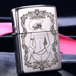Bật Lửa Zippo Bạc Nguyên Khối Cao Cấp Khắc  Khắc Cô Gái Cao Bồi Gợi Cảm Bản Vỏ Mỏng - Mã SP: ZPC2876