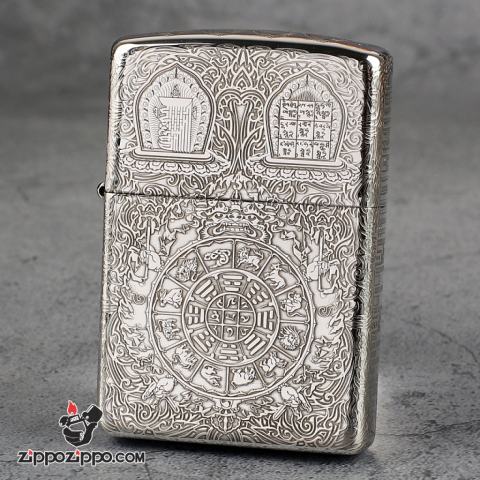 Bật Lửa Zippo Bạc Nguyên Khối Cao Cấp Khắc Kiếp Luân Hồi Bản Mỏng