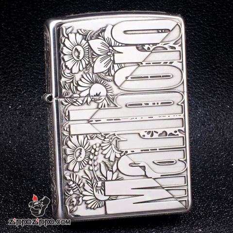 Bật Lửa Zippo Bạc Nguyên Khối Cao Cấp Khắc  Logo Marlboro Phiên Bản Amor