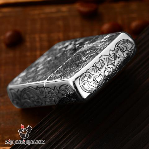 Bật Lửa Zippo Bạc Nguyên Khối Cao Cấp Khắc Tỳ Hưu Năm Mặt Tài Lộc Giới Hạn 99 Chiếc Bản Armor