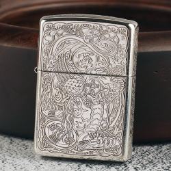 Bật Lửa Zippo Bạc Nguyên Khối Cao Cấp Khắc Tỳ Hưu Ngậm Đồng Tiền Vỏ Dầy Bản Armor - Mã SP: ZPC2855-A