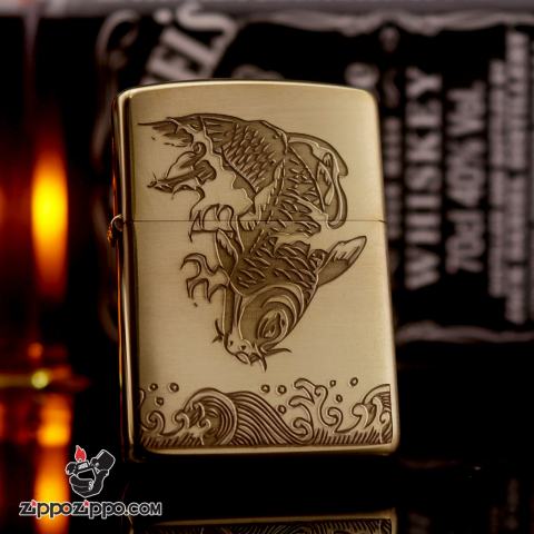 Bật lửa zippo bản armor xước khắc cá chép 2 mặt