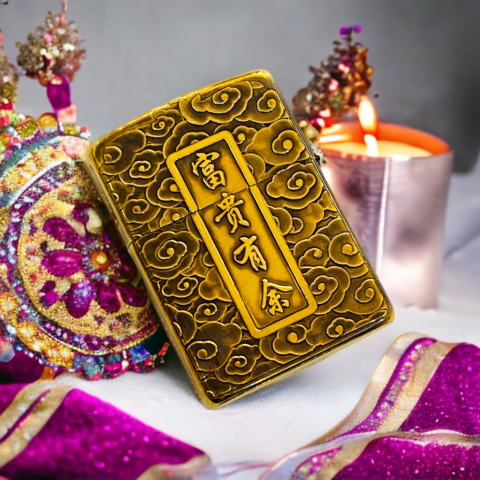 Bật Lửa Zippo Bản Đồng Trơn Khắc Hình 3d Cá Hoa Sen Siêu Nét Phiên Bản 2