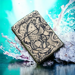 BẬT LỬA ZIPPO BẢN ĐỒNG TRƠN KHẮC HÌNH 3D CÁ HOA SEN SIÊU NÉT - Mã SP: ZPC4113-169