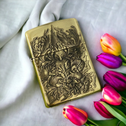 BẬT LỬA ZIPPO BẢN ĐỒNG TRƠN KHẮC  HÌNH 3D CÁO CHÍN ĐIÊU SIÊU SẮC NÉT - Mã SP: ZPC4122-169
