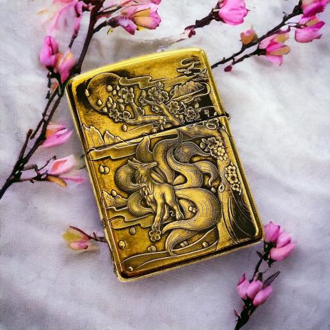 BẬT LỬA ZIPPO BẢN ĐỒNG TRƠN KHẮC HÌNH 3D HỒI LY 9 ĐUÔI SIÊU SẮC NÉT