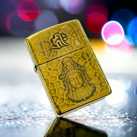 BẬT LỬA ZIPPO BẢN ĐỒNG TRƠN KHẮC HÌNH 3D QUAN THẾ ÂM BỒ TÁT SIÊU SẮC NÉT