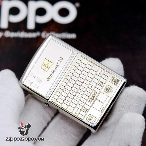 Bật lửa Zippo chính hãng bản chrome khắc WIN 10 và bán phím zippo