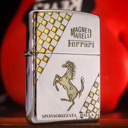 Bật lửa Zippo chĩnh hãng động mạ chrome khắc Ferrari - Mã SP:  ZPC1772-250